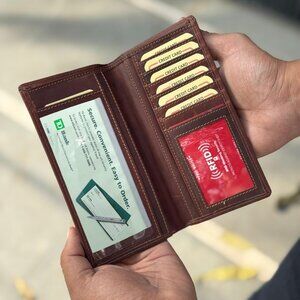 Vintage Hunter Leather Slim Bifold Checkbook Cover with RFID Blocking
